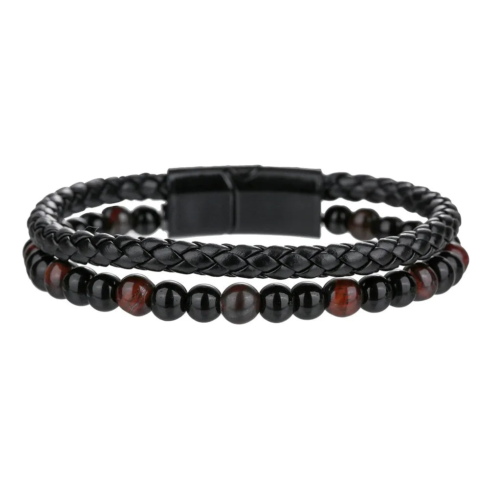 Double Layer Natural Tiger Eye Stone Volcanic Stone Bracelet