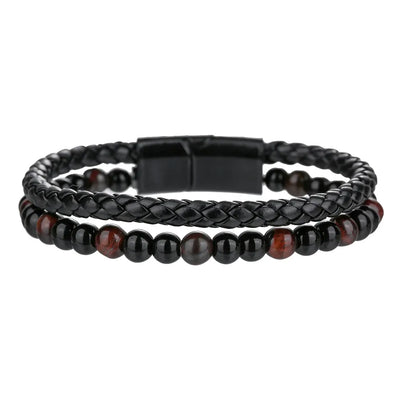 Double Layer Natural Tiger Eye Stone Volcanic Stone Bracelet