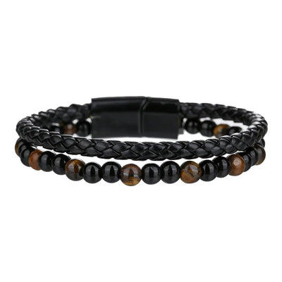 Double Layer Natural Tiger Eye Stone Volcanic Stone Bracelet