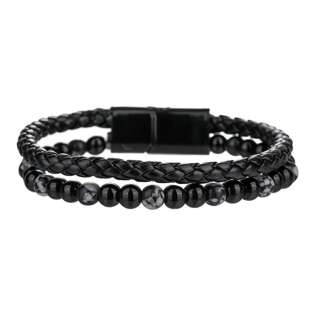 Double Layer Natural Tiger Eye Stone Volcanic Stone Bracelet