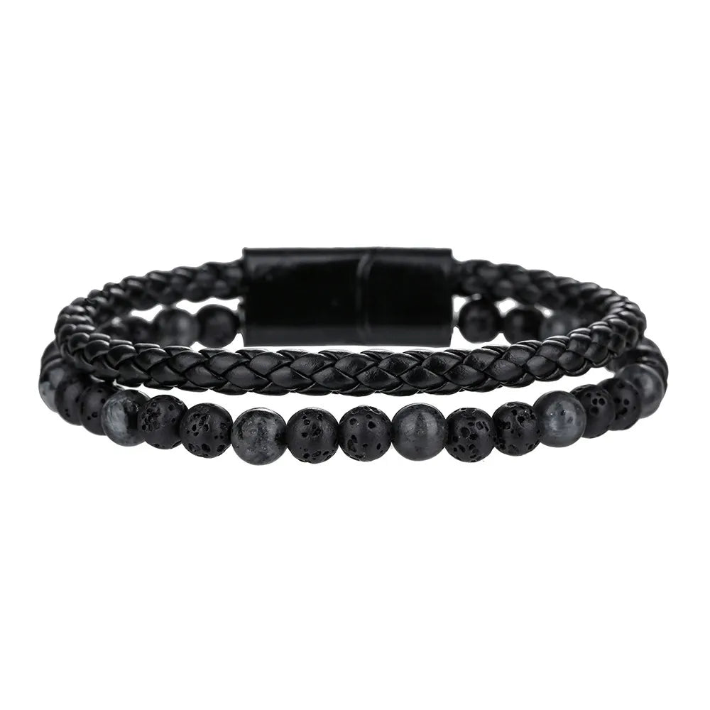 Double Layer Natural Tiger Eye Stone Volcanic Stone Bracelet