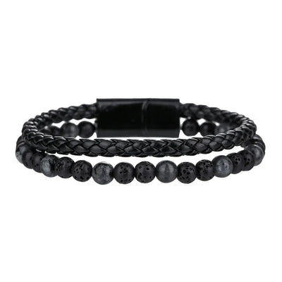 Double Layer Natural Tiger Eye Stone Volcanic Stone Bracelet