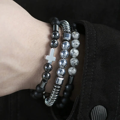 Men's Bead Elastic Positive Transformation Bracelet Set