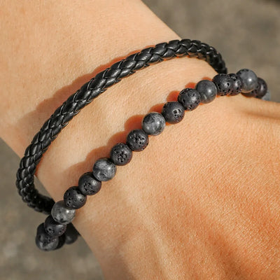 Double Layer Natural Tiger Eye Stone Volcanic Stone Bracelet