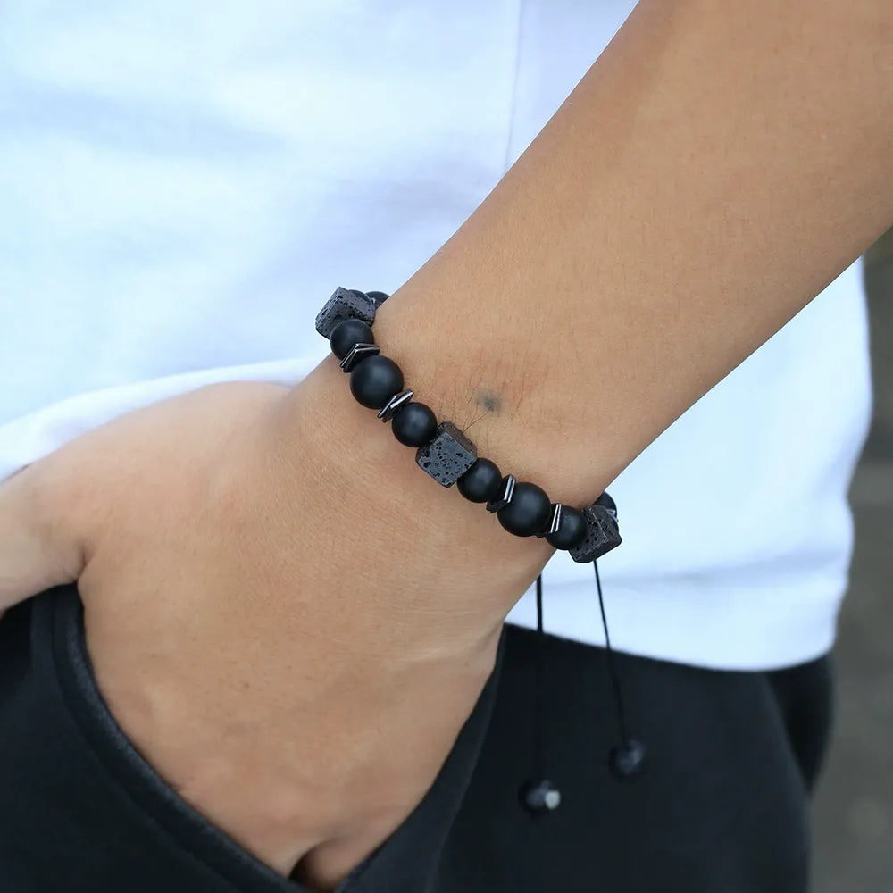 Lava Block Volcanic Stone Woven Bracelet - Absorbing Negative Energies