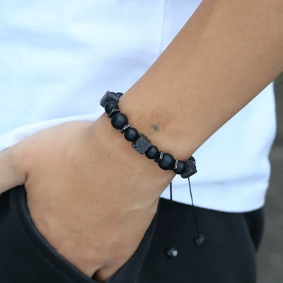 Lava Block Volcanic Stone Woven Bracelet - Absorbing Negative Energies