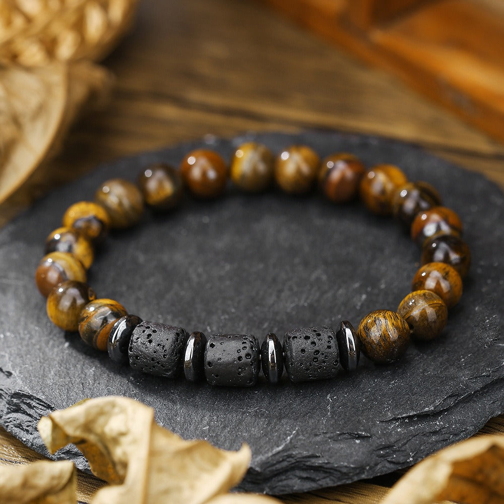 Natural Tiger Eye Volcanic Stone Bead Elastic Bracelet