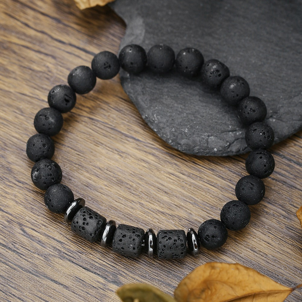 Natural Tiger Eye Volcanic Stone Bead Elastic Bracelet