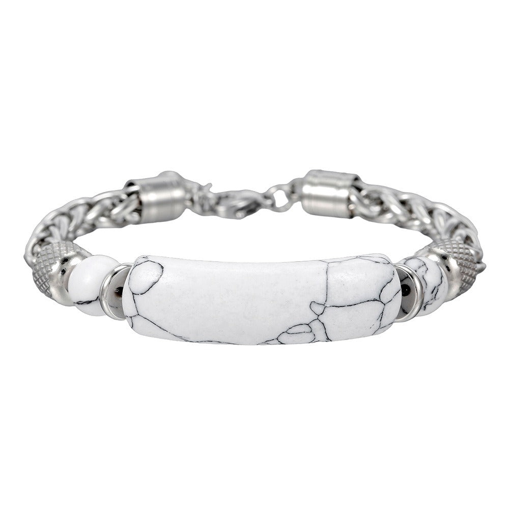 Black Agate White Turquoise Tiger Eye Stone Bead Bracelet