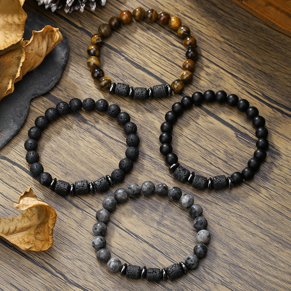 Natural Tiger Eye Volcanic Stone Bead Elastic Bracelet