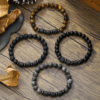 Natural Tiger Eye Volcanic Stone Bead Elastic Bracelet