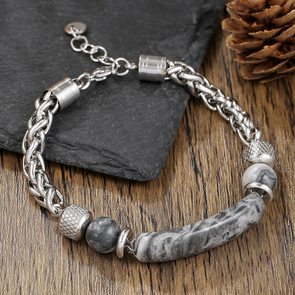 Black Agate White Turquoise Tiger Eye Stone Bead Bracelet