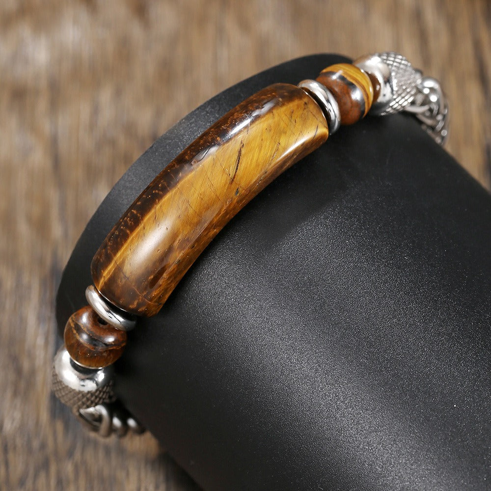 Black Agate White Turquoise Tiger Eye Stone Bead Bracelet