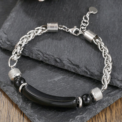 Black Agate White Turquoise Tiger Eye Stone Bead Bracelet